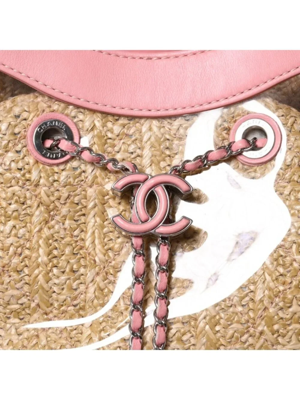 Chanel 31 Large Shopping Bag CC Logo Straw Leather Vinyl Pink